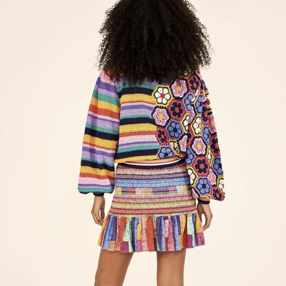 FARM Rio Flower Stripe Crochet Sweater